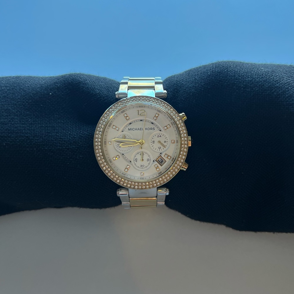 Michael Kors Crystal, Silver, and Gold Watch